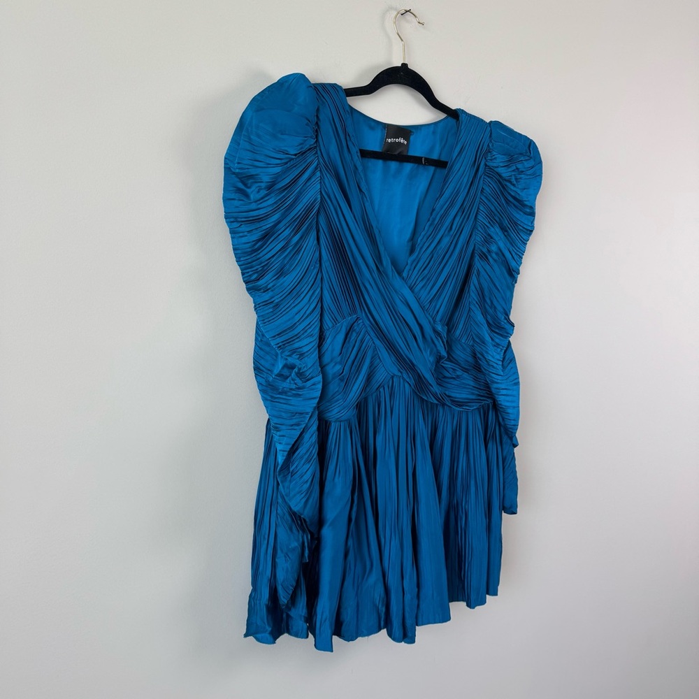 Retrofete Evelyn Puff Sleeve Wrap Accordion Long Sleeve Mini Dress - Picture 5 of 10